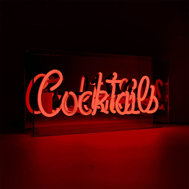 Neon Box Cocktails Glass Sign, H38 x W19cm, Red