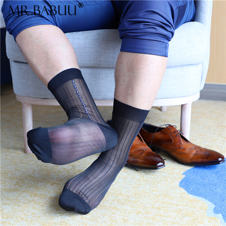 3Pairs Pack Men's Classic Vintage Pattern Striped Chinlon Casual Sheer ...