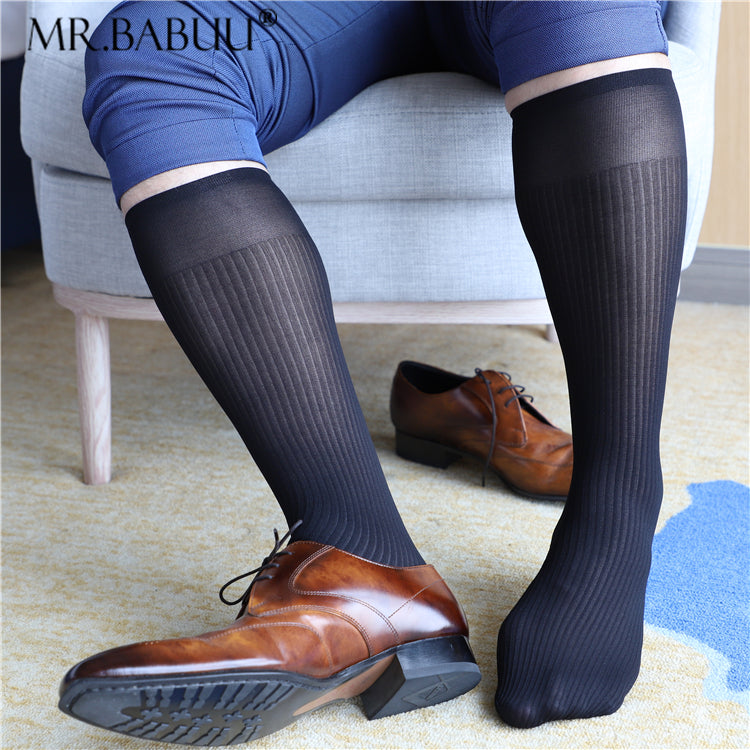5Pairs Pack Men's Sheer OTC Striped Dress Business Thin Suit Socks 002 ...