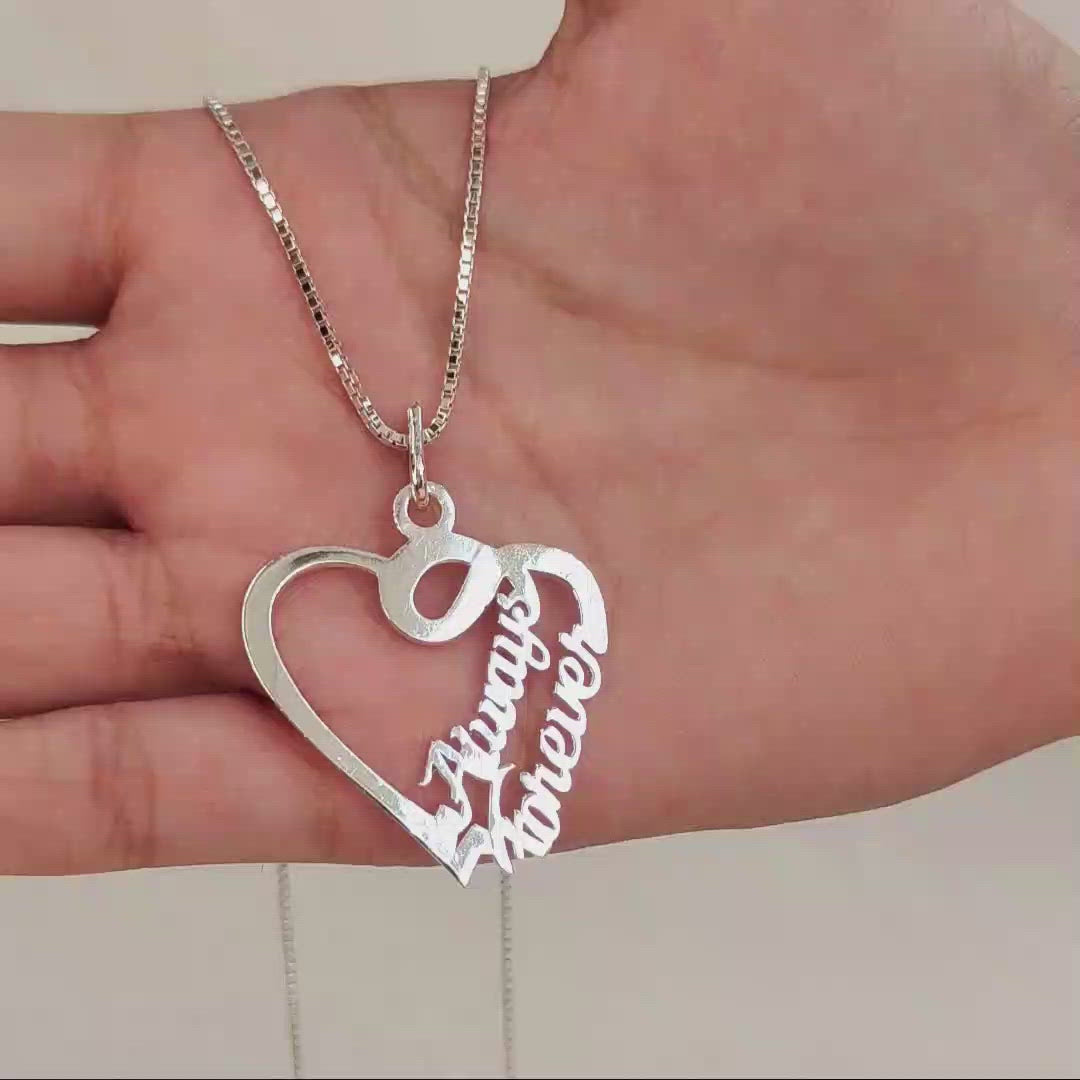 Silver Couple Heart Name Pendant | Customized Name Pendant ...