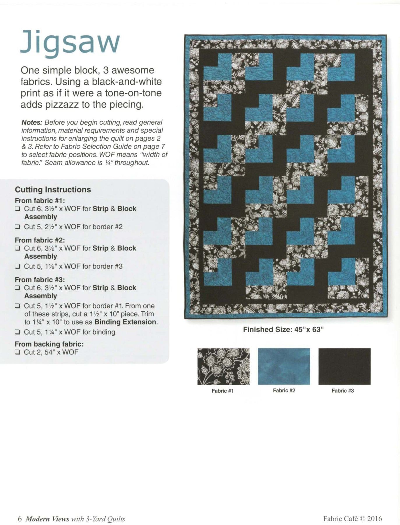 Fast & Fun 3-Yard Quilts Booklet by Fabric Cafe/Donna Robertson  897086000747 - Quilt in a Day Patterns