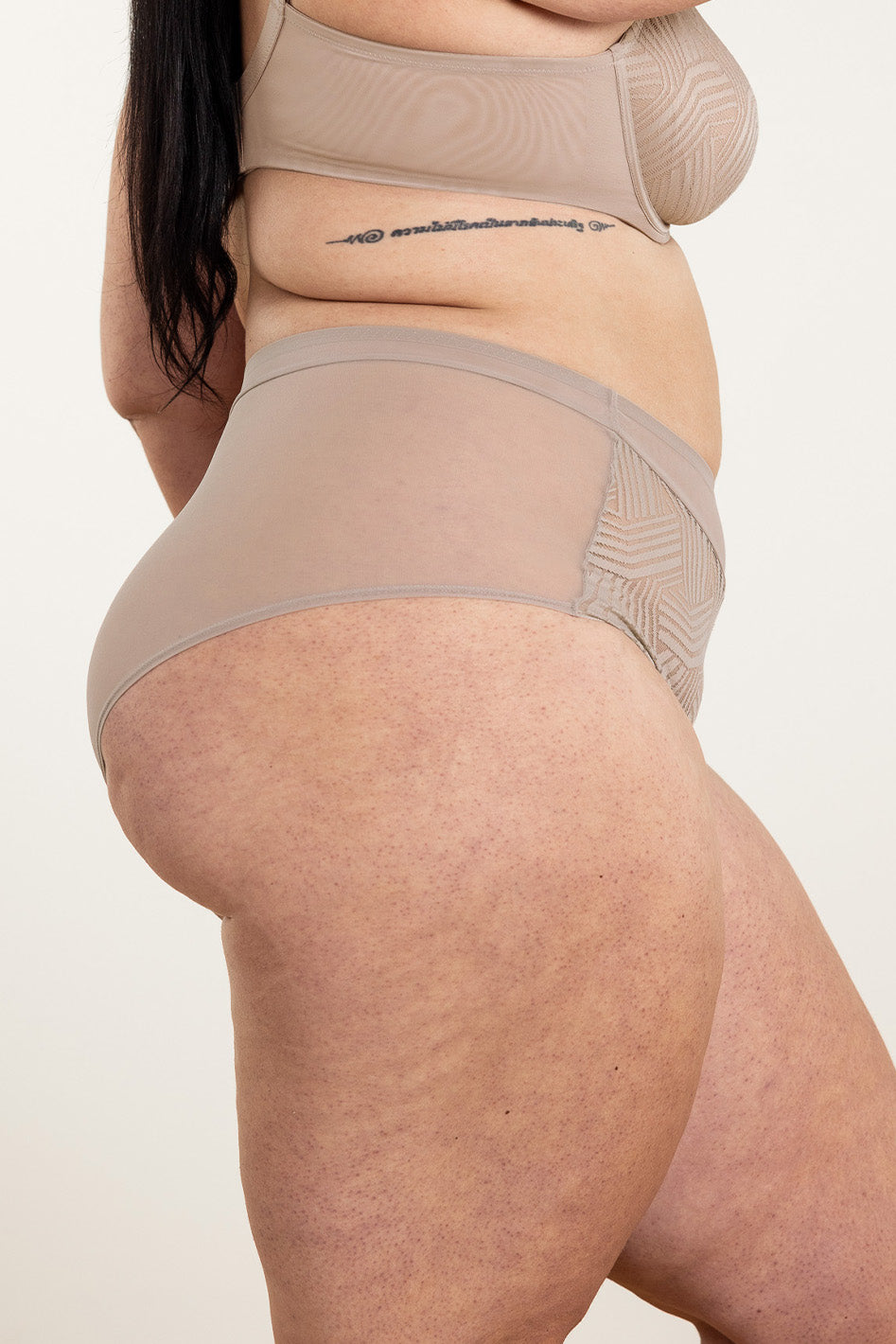 Understance Geo Lace Mid-High Rise Bikini @Kennedy wears XXXL in Light Taupe - #color_light-taupe