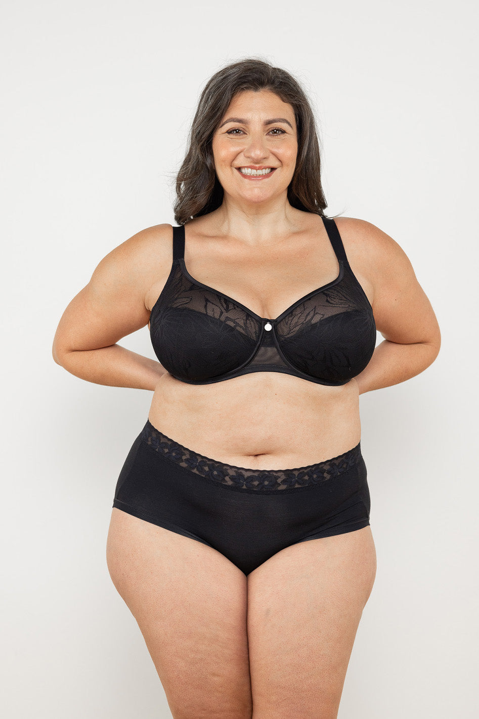 Understance Whisper Lace Cotton-Modal Mid-Rise Bikini @Christina wears L in Black - #color_black