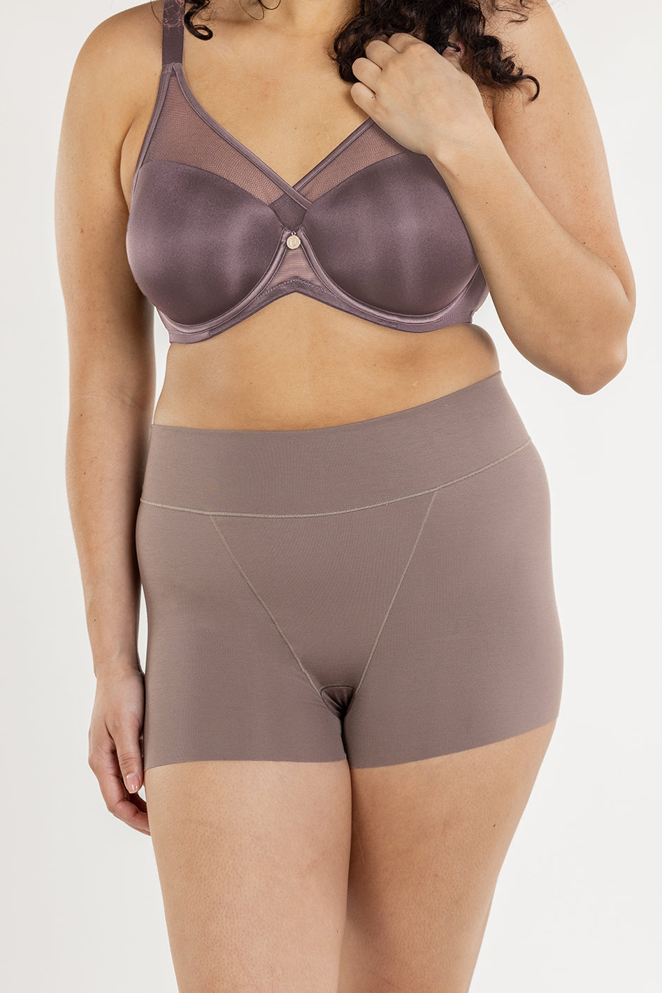 Understance Soft Support High-Rise Boyshorts @Puja wears M in Dark Taupe - #color_dark-taupe