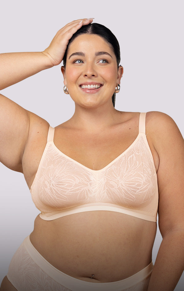  Womens Wireless Plus Size Lace Bra Unlined Full Coverage  Comfort Cotton Taupe 42C