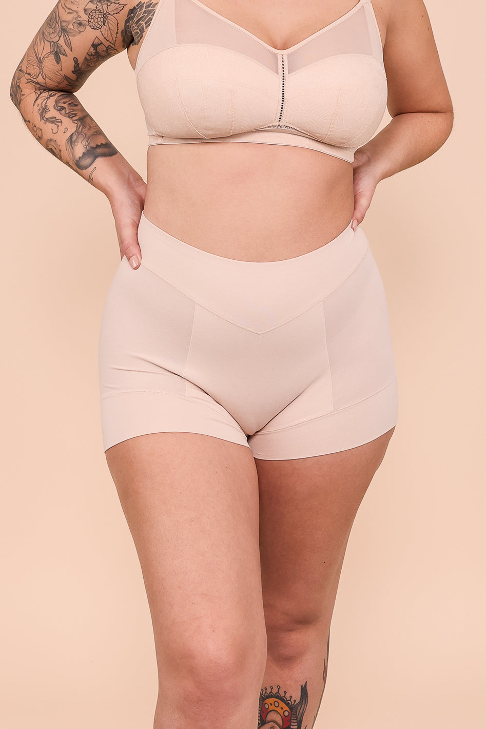 Pima Cotton Ultra High-rise Boyshorts @Angela wears Champagne in M- #color_champagne