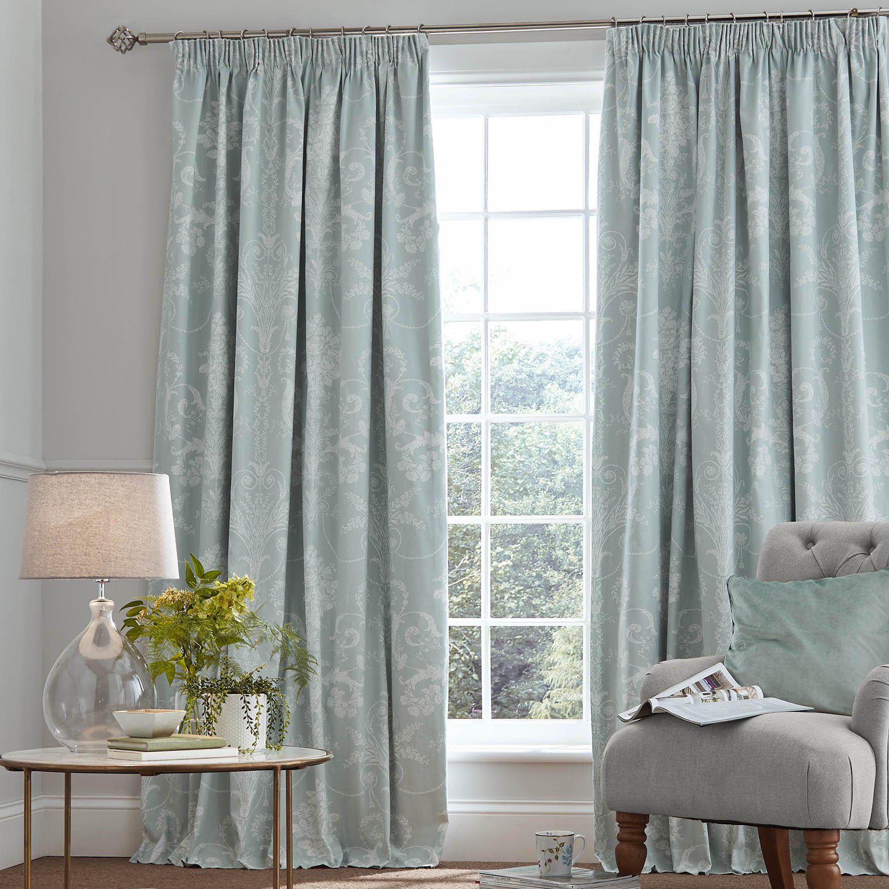 Laura Ashley Josette Blackout Pencil Pleat Curtains - Duck Egg ...