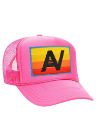 Aviator Nation Logo Rainbow Vintage Trucker Hat in Neon Blue