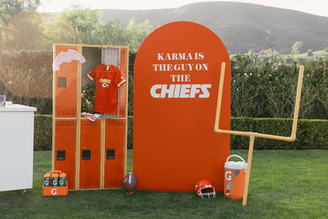 Locker Backdrop with custom Chiefs and Taylor Swift details.