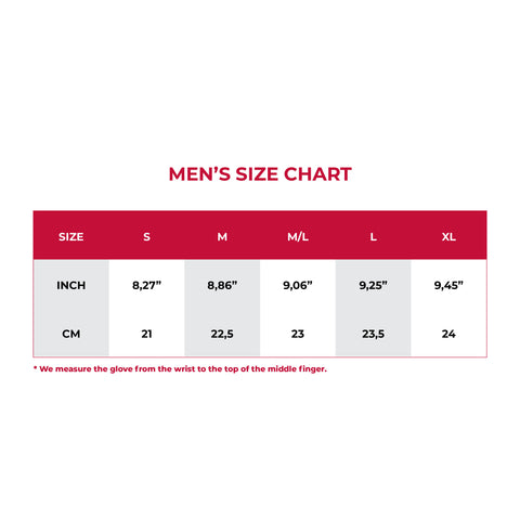 Size Chart Men's Golf Gloves Duca del Cosma