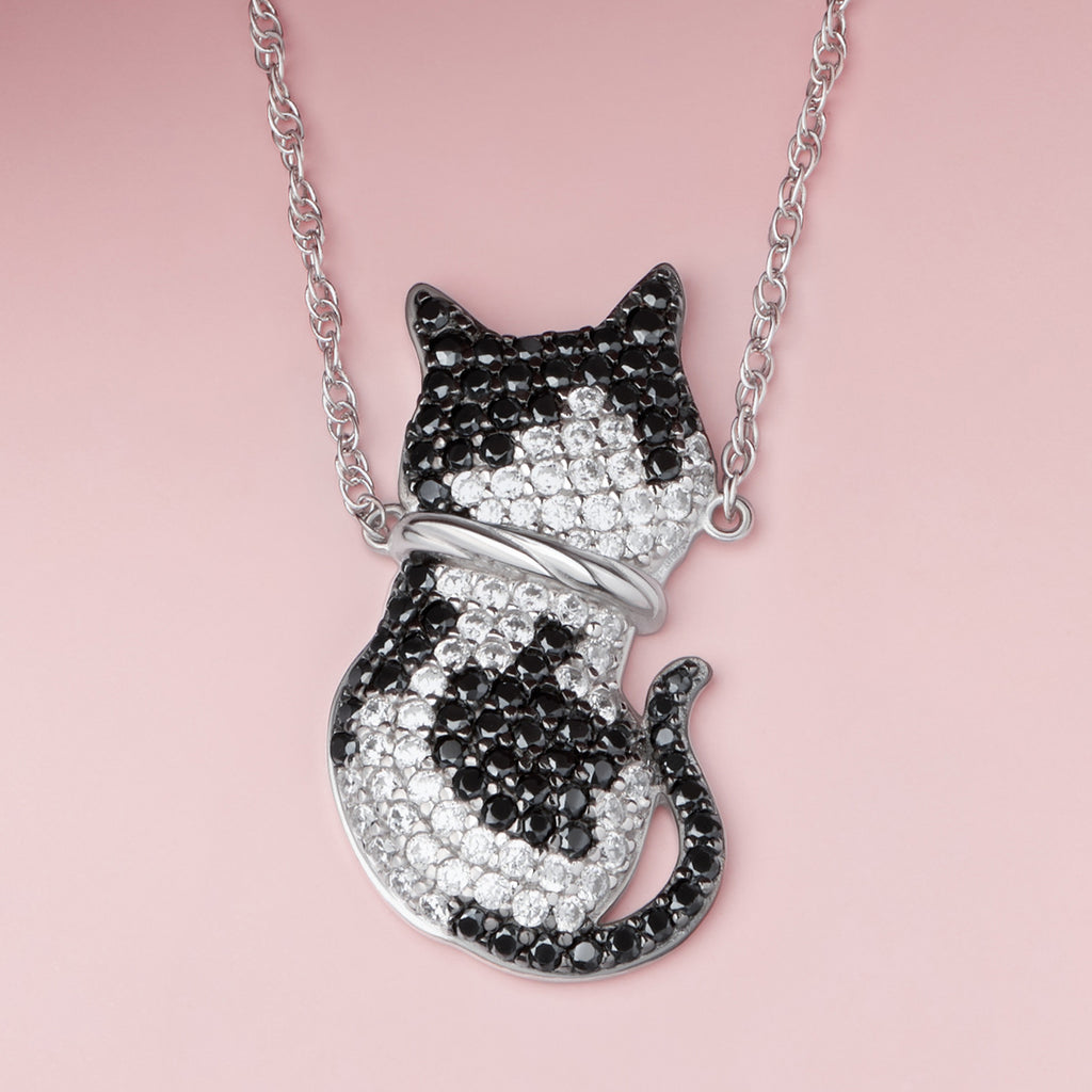 10k Yellow Gold with Rhodium-Plating Polished Cat  Kitten Pendant 