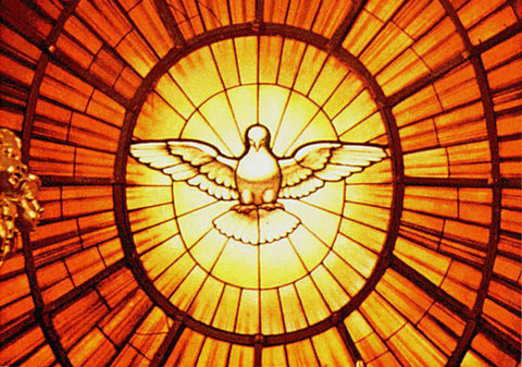 Holy Spirit stained glass window.