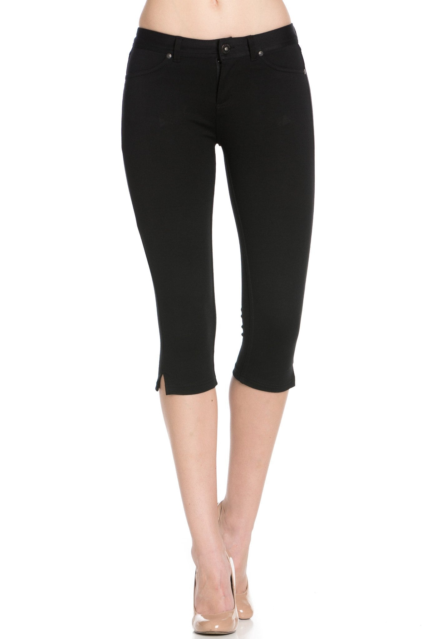 Poplooks Women's 4 Way Stretchy Ponte Knit Capri Skinny Jeans (Black)