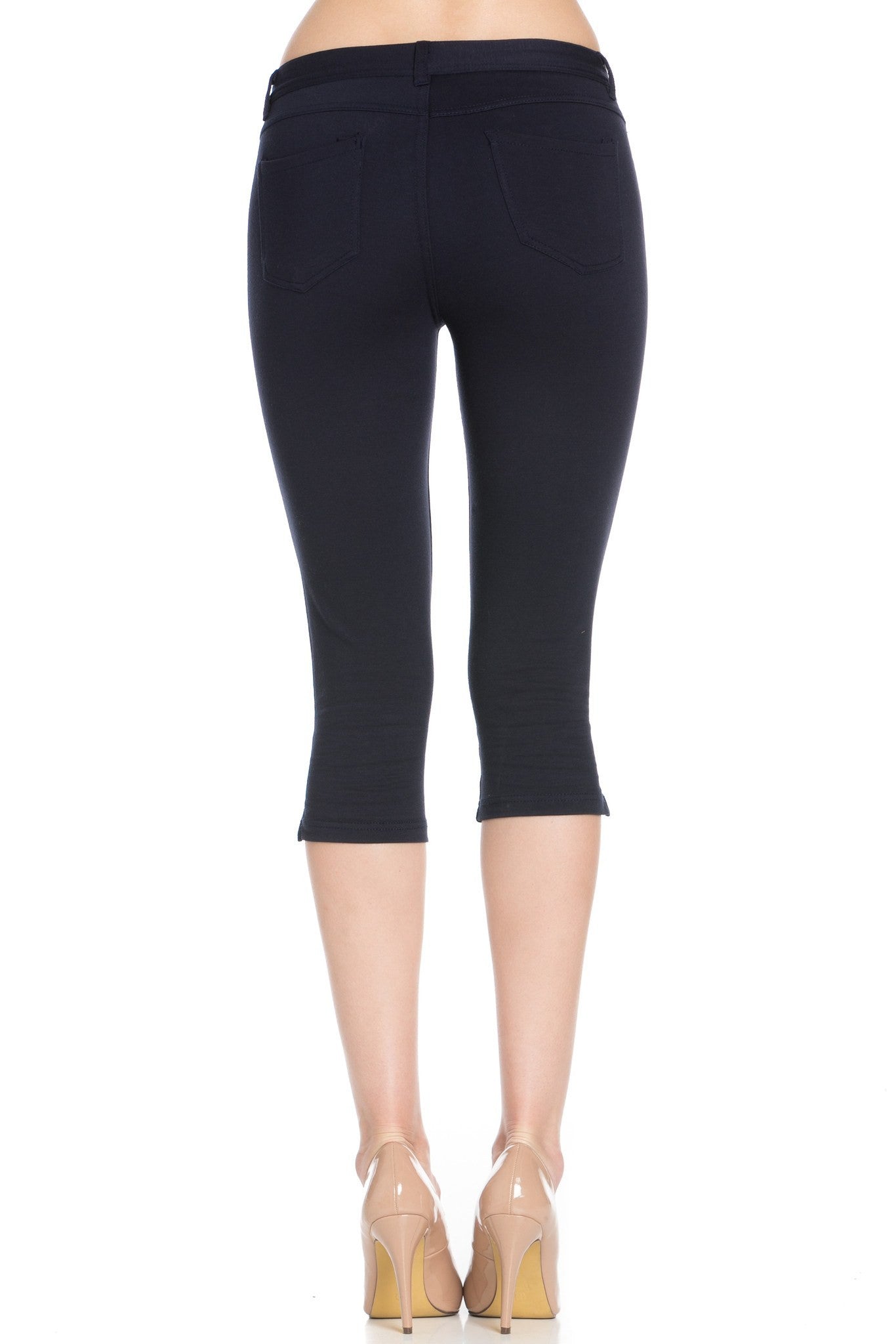 Poplooks Women's 4 Way Stretchy Ponte Knit Capri Skinny Jeans (Navy)