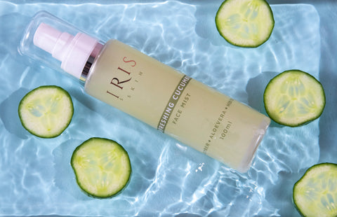 SUMMER SKINCARE PRODUCTS, SUMMERE SKINCARE ESSENTIALS, IRIS SKINCARE RANGE, IRIS SKINCARE PRODUCTS, CRUVELTY FREE PRODUCTS, VEGAN PRODUCTS, SUMMER HYDRATION, DRINK WATER, STAY HYDRATED, CUCUMBER FACE MIST, FACE MIST