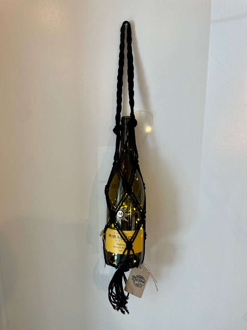 Handmade Macrame Hanger with Wine Bottle & Lights