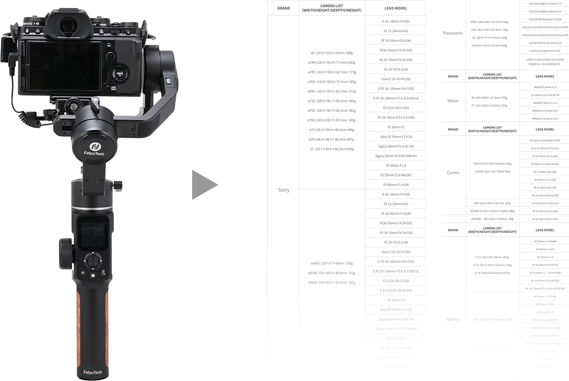 FeiyuTech-AK2000S-3-Axis-USB-Wi-Fi-Control-Handheld-Stabilized-Gimbal-Mirrorless-DSLR-Camera-listing-Easily-Supports-Mirrorless-DSLR-Cameras