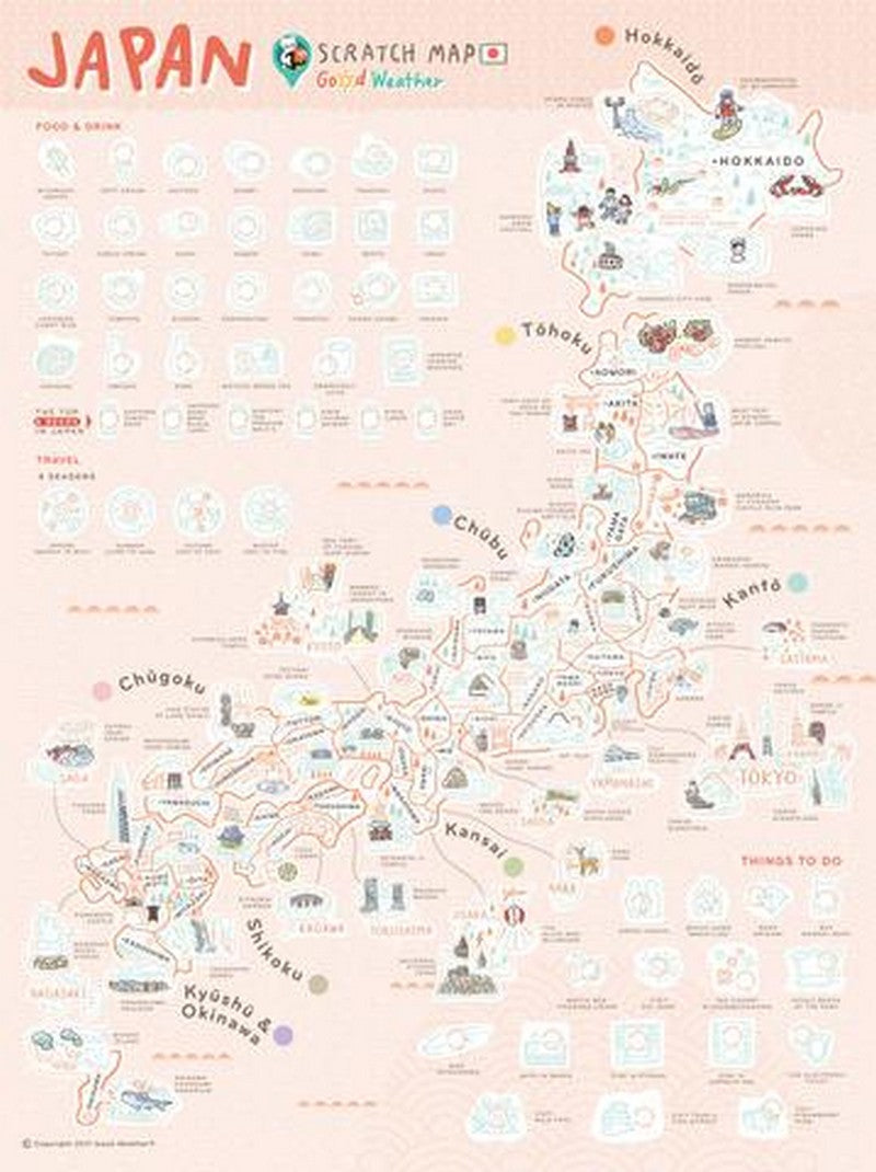 JAPAN Scratch Travel Map -Travel to Japan Decoran