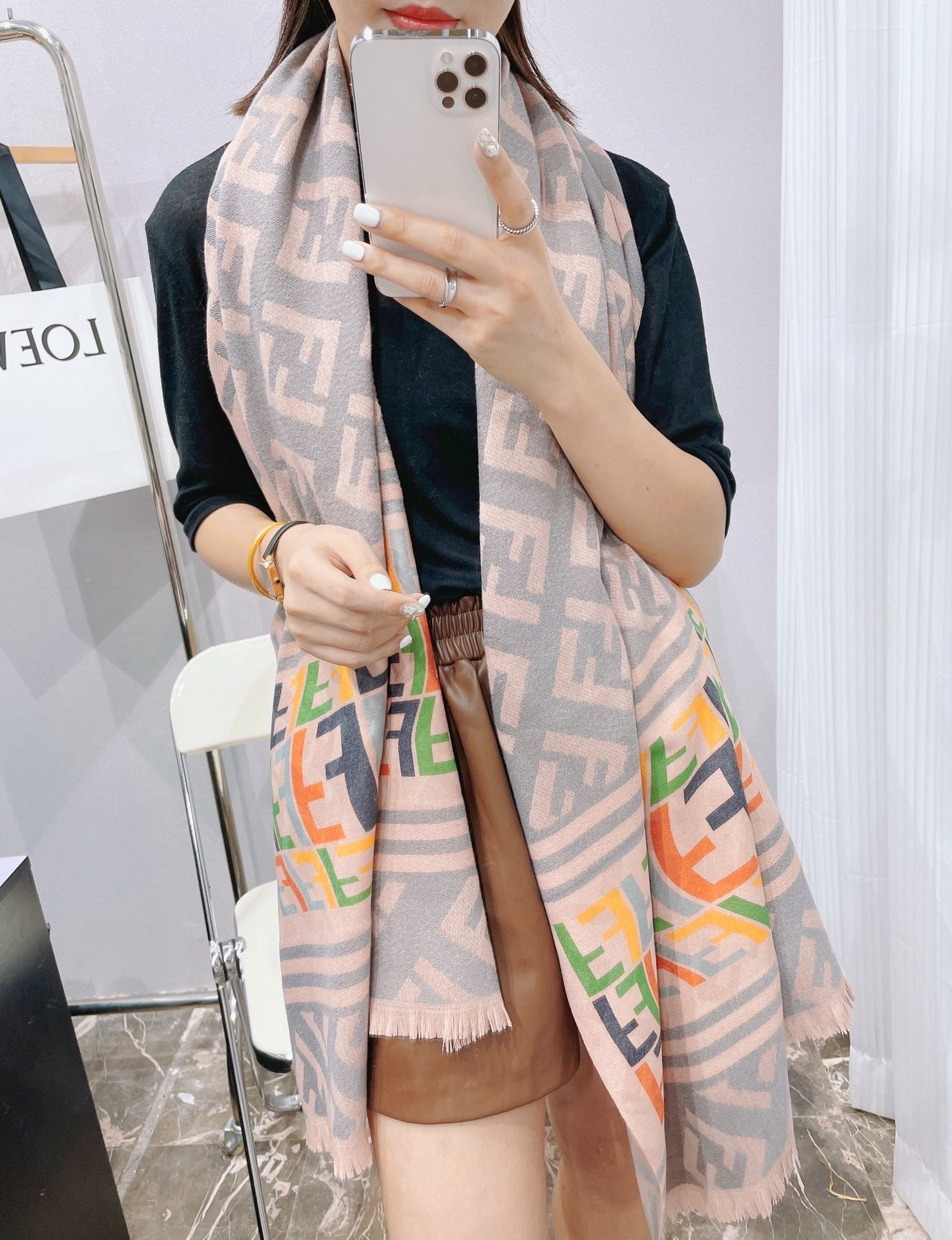 Fendi  Winter Women popular Shawl Warm Knitted Scarf Wool Scarf,