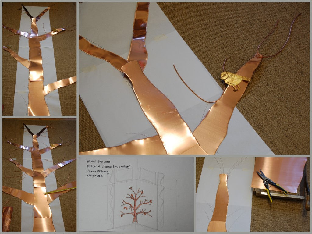 Metalwork tree construction images in copper by Sharon McSwiney