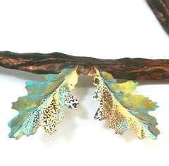 brass oak leaves on a copper branch handmade by Sharon McSwiney