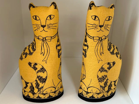 mustard coloured textile cats by Jill Pargeter