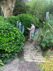 Sharon McSwiney sketching in the Barbara Hepworth Sculpture Garden in St Ives