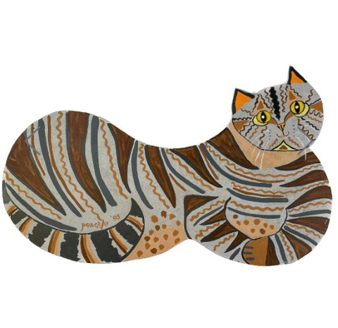 wooden tabby cat plaque by Ponckle