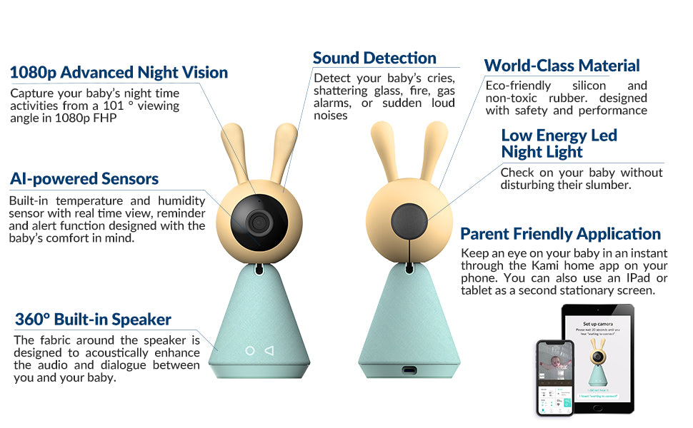 Moniteur bébé | Caméra de sécurité sans fil intelligente pour bébé avec surveillance de la température et alarme