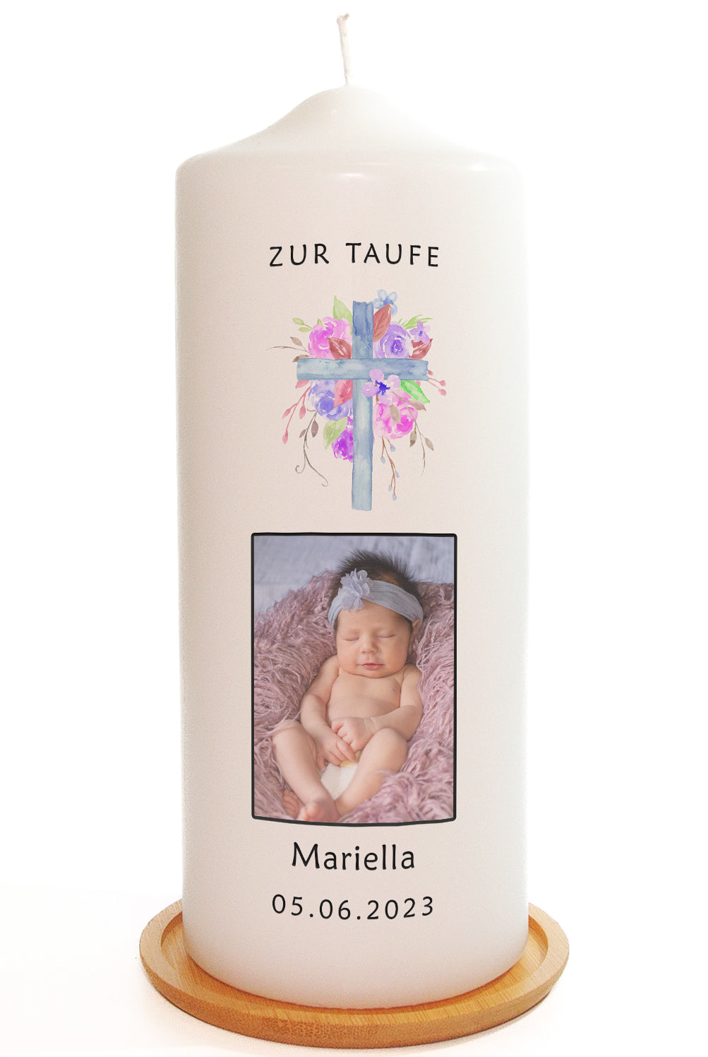 Taufkerze "Zur Taufe" - mit Namen, Geburtsdatum & Foto personalisiert