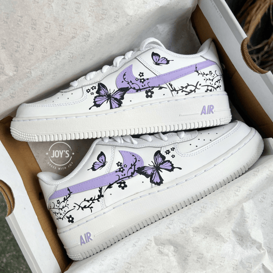 Dripping Purple Custom Air Force 1 Sneakers with Butterflies. Low