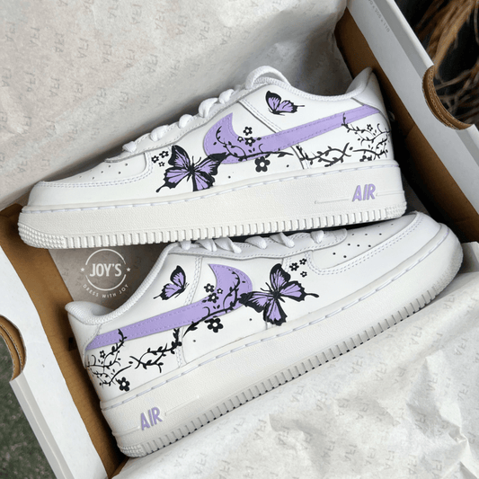 Custom Floral Air Force 1 Sneakers With Butterfly. Low Mid & 