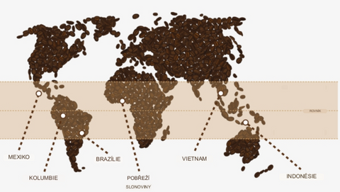 Původ kávy na mapě