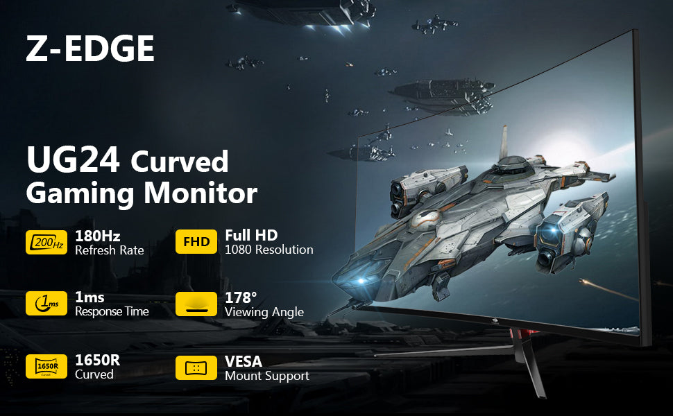 Z-EDGE UG24 24-Inch Curved Gaming Monitor 180Hz(DP) 144Hz(HDMI) 1ms Full HD  1920x1080 HDMI DP Port