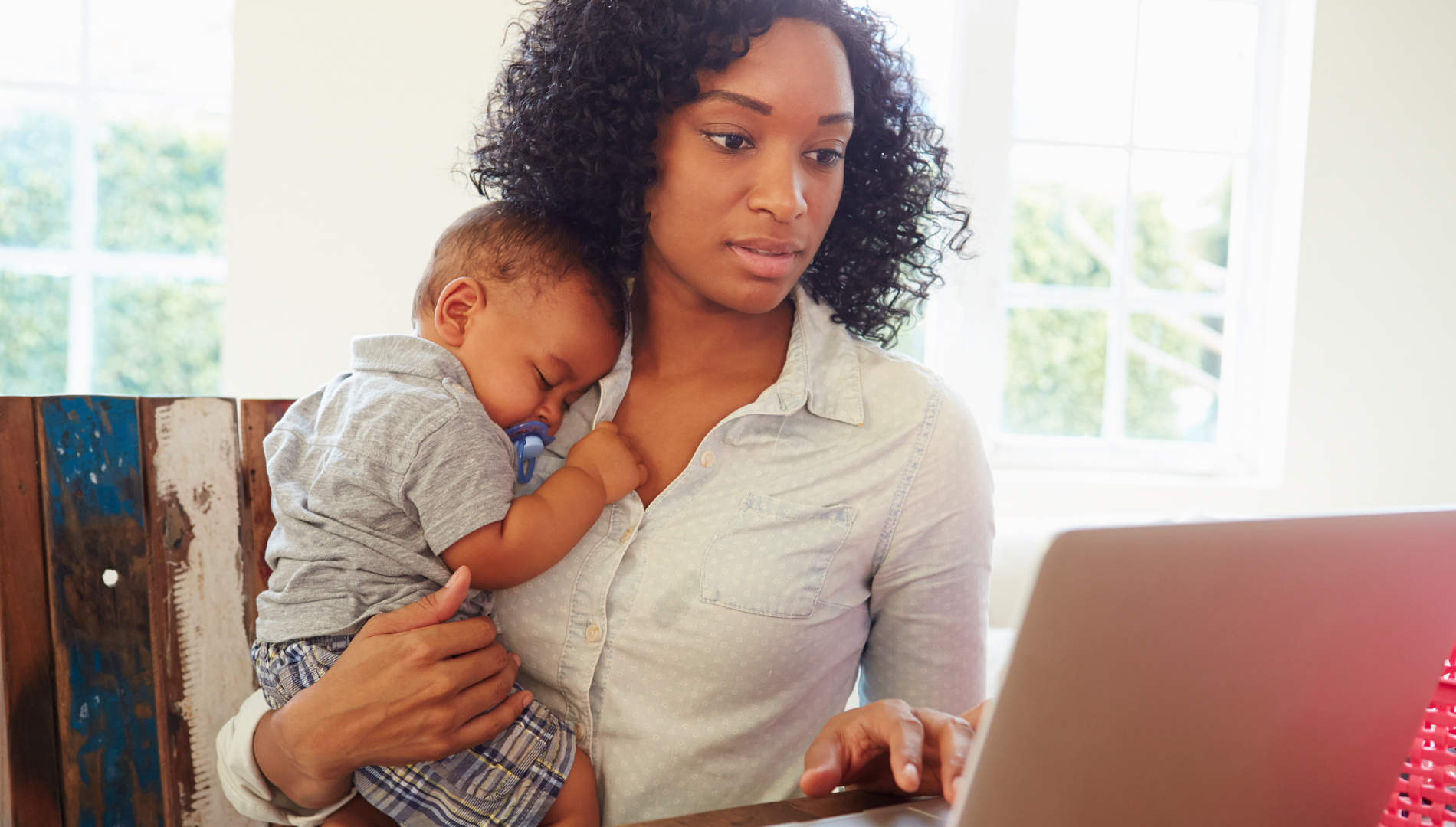 working mother with baby