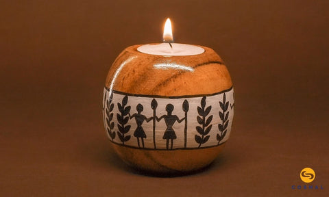 Warli painted Tealight Holder from Coshal