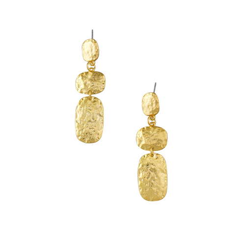 Gold Australian Statement drop earrings with three textured surfaces
