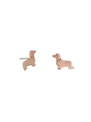 Two cute rosegold dachshund/ scotty dog earrings with cubic zirconia inlay 