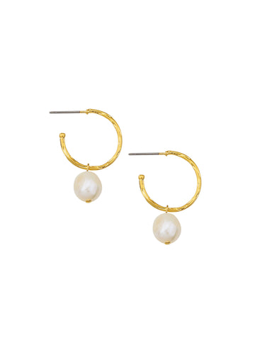 Two Gold Australian Hoop Earrings with organic pearl drops