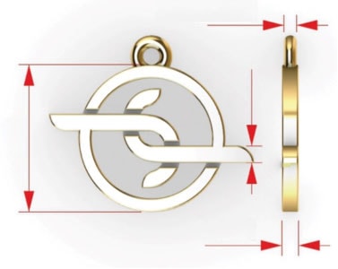 joya jewellery necklace pendant in gold showing arrows for design sketch