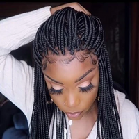 28" Long Braided Box Braids Glueless Lace Wigs For Black Women With Baby Hair