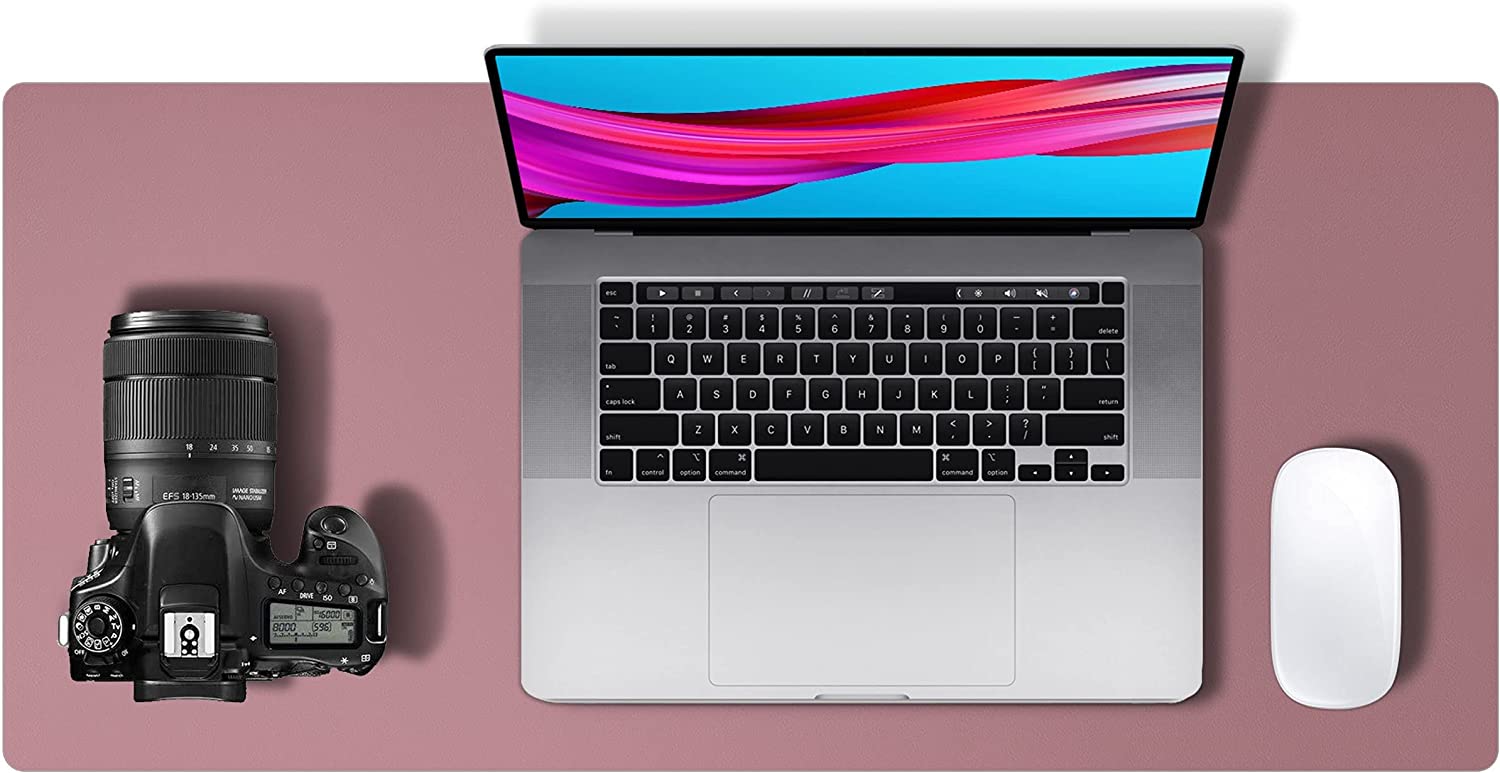 Leather Desk Pad Protector,Mouse Pad,Office Desk Mat,31.5" x 15.7" Non-Slip PU Leather Desk Blotter,Laptop Desk Pad,Waterproof Desk Writing Pad for Office and Home (31.5" x 15.7", Dark Pink)