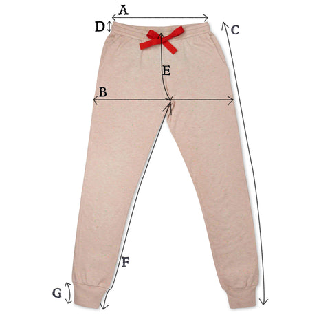 Tessie Clothing | Confetti Jersey Pyjama Trousers with Pockets and red Drawstring showing sizing measurements