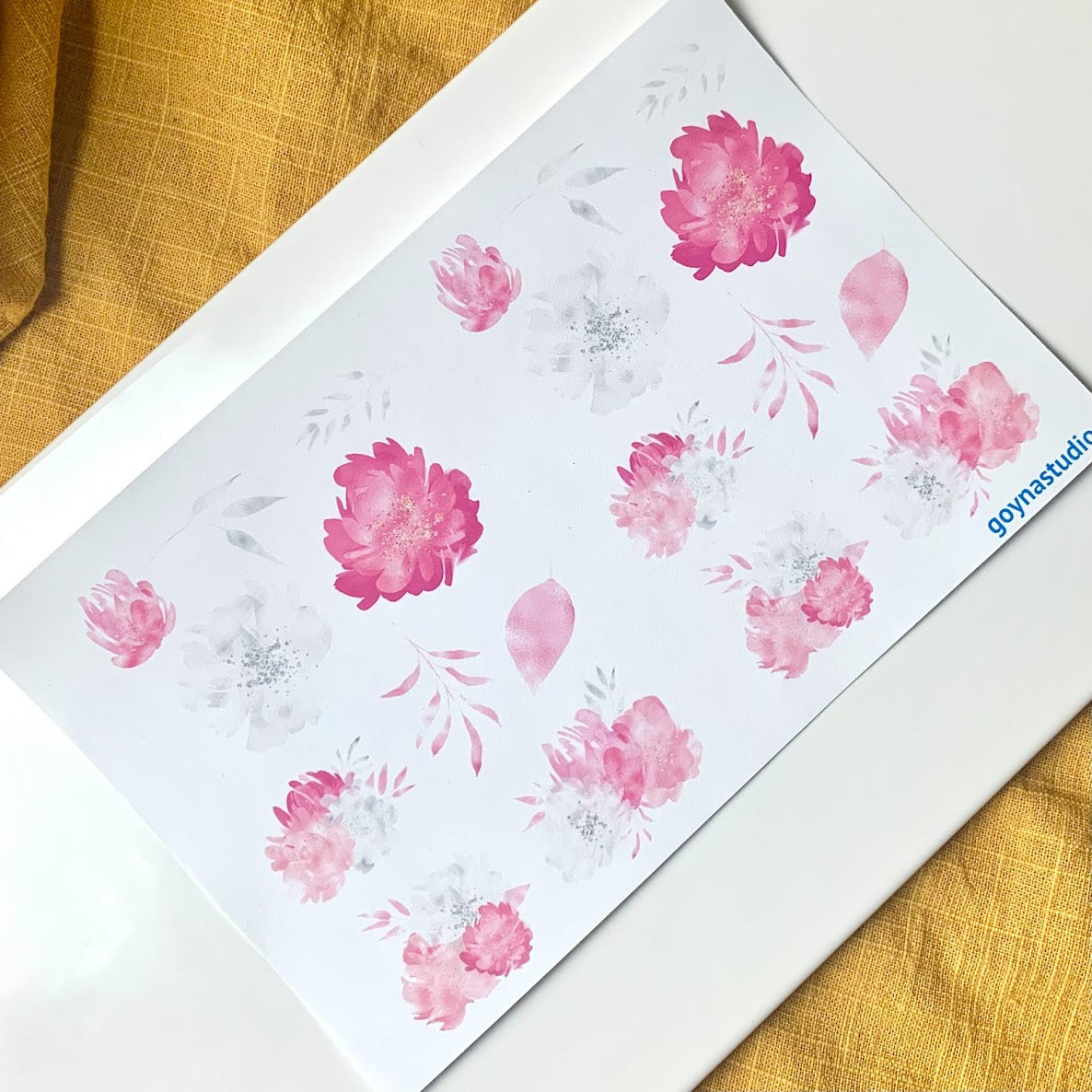 Water Soluble Transfer Paper - Pink Water Colour Flower, Goyna Studio