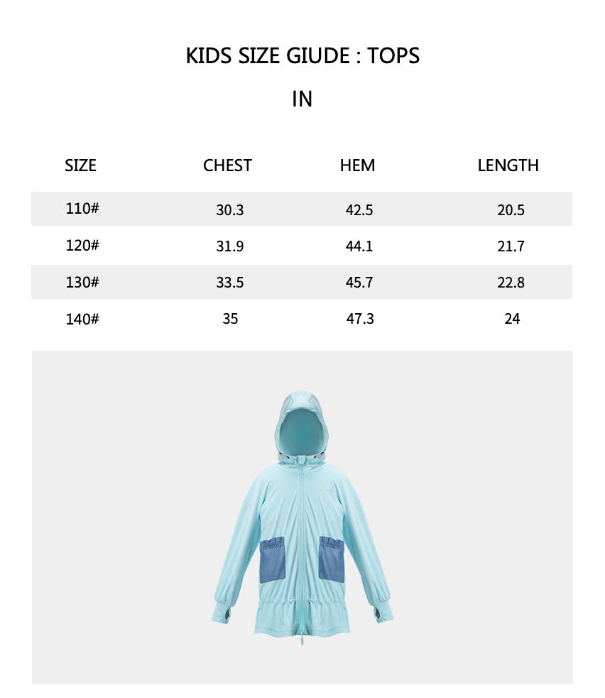 Size chart of Kid’s Loose Zip-up Hoodie UPF50+