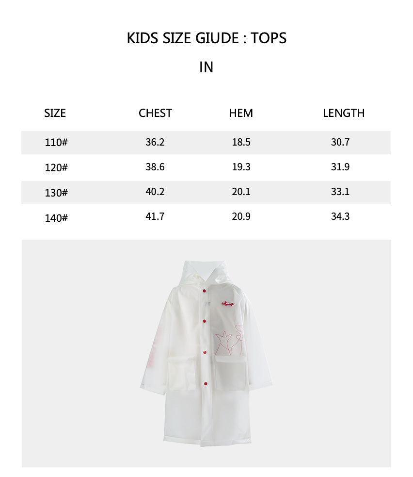 Size chart of Kid’s Translucent Rainproof Coat
