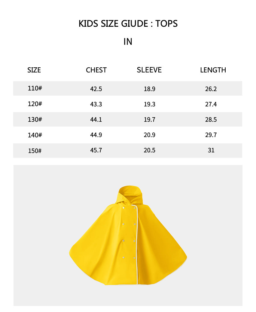 Size chart of Kid’s Waterproof cloak