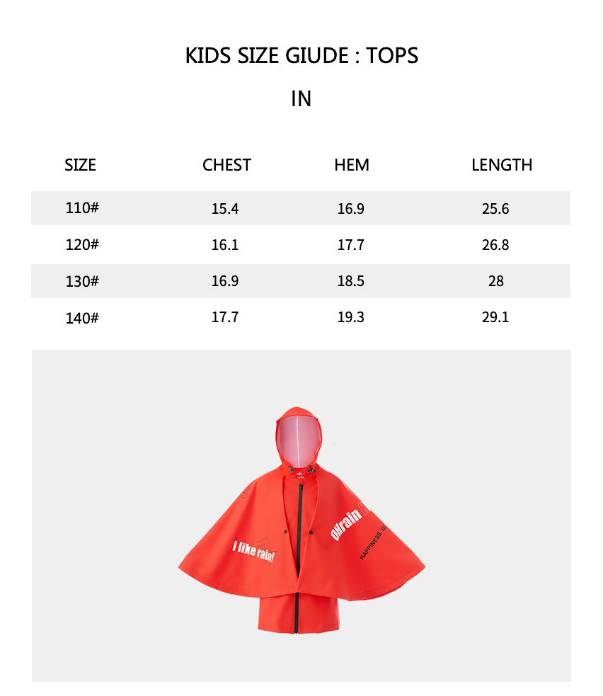 Size chart of Kid’s False-two Rainproof Coat