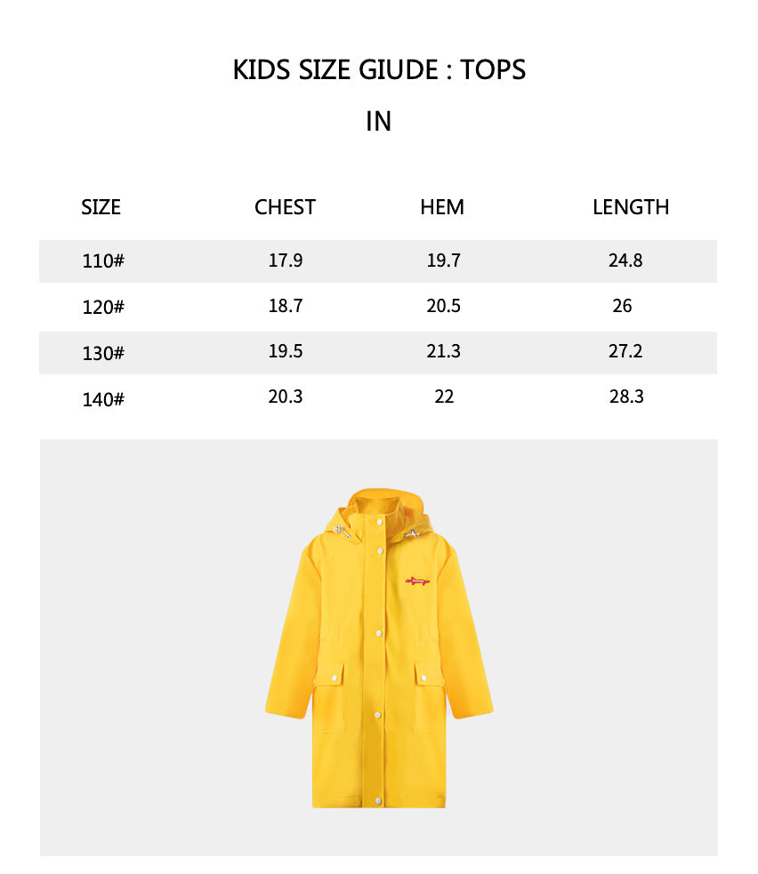 Sizechart of Kid’s Cartoon Print Rain Coat UPF50+