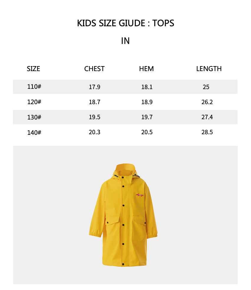 Size chart of Kid’s Rainproof Windcheater